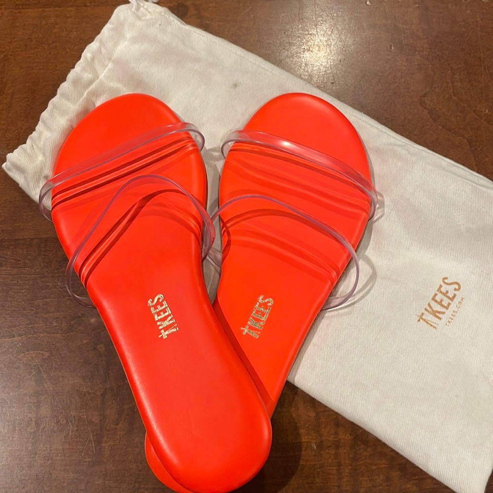 Tkees Neon Orange Slides with Clear Strap